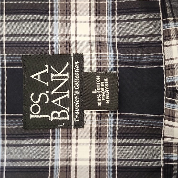 Jos. A. Bank Blue, White & Gray Plaid, Button Down, Long Sleeve, Men's Shirt - Picture 6 of 9